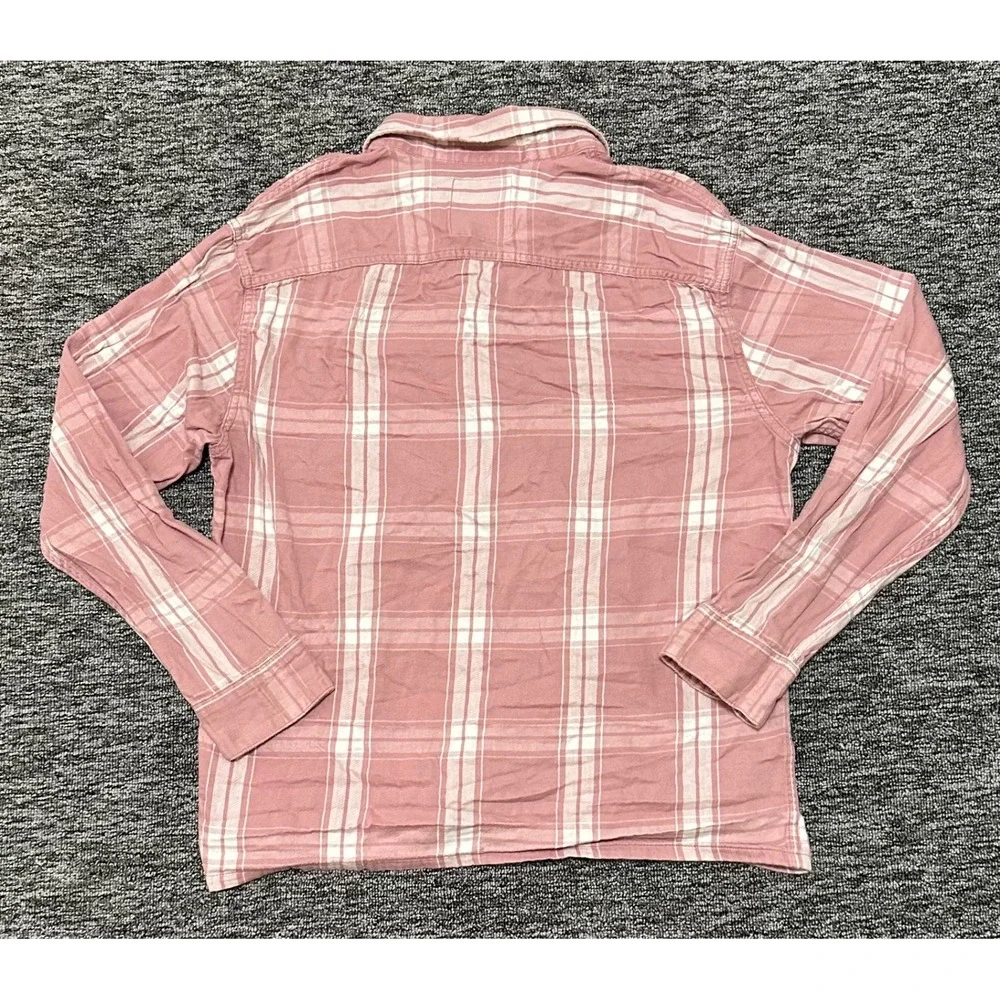 Hollister Womens L Pink White Plaid Flannel Button Down Shirt Cotton Long Sleeve - Picture 5 of 10